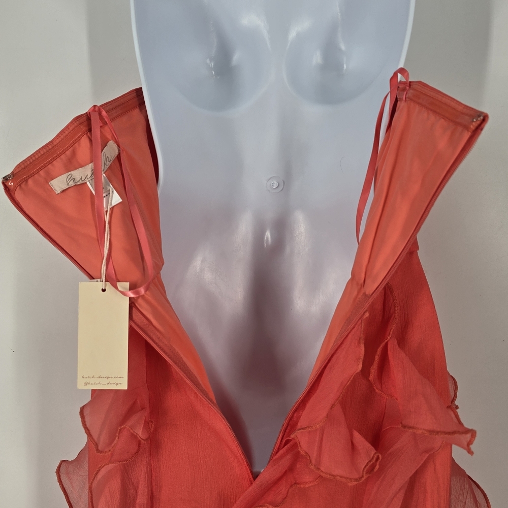 Hutch Allover Ruffle Strapless Gown with Bow in Coral Size 2 NEW - Picture 6 of 11